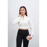 DI LORIA Kadın Beyaz Fermuarlı Crop Sweatshirt