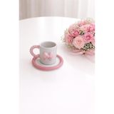 Dİ TAZZA Di TAZZA_EL YAPIMI iki kişilik dört parça_PEMBE_FİYONKLU 110ml KAHVE FİNCANI