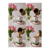 Dİ TAZZA Di TAZZA_EL YAPIMI iki kişilik dört parça_PEMBE_LALELİ 110ml KAHVE FİNCANI