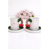 Dİ TAZZA EL YAPIMI2 KİŞİLİK 4 PARÇALI KİRAZ KULPLU KAHVE FİNCAN TAKIMI 110 ML.