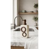 Dia Ahşap Detaylı Seramik Sıvı Sabunluk - Minimalist Mutfak ve Banyo Aksesuarı - Krem
