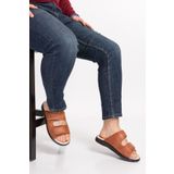 DİA COMFORT Erkek Taba Diyabetik Ve Tam Ortopedik Hakiki Deri Terlik