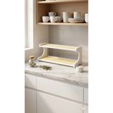 Dia Rattan Detaylı Ahşap 2 Katlı Mutfak Tezgah Üstü Düzenleyici Raf Banyo Organizer