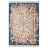 Diamente Dm005m Krem Koyu Mavi Çerçeve Halı Modern Klasik Desen 100 Tarak Bambu Viskon İpek Serisi 100 X 200 Mavı Krem