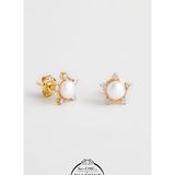 Diamond Collection 14 K Sarı Altın 0,11 Karat Pırlanta Doğal İnci Küpe