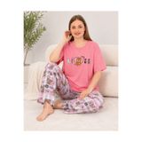 DİAMOND OUTLET Büyük Beden Kadın Kısa Kollu Pijama Takımı Yazlık Rahat Kalıp Desenli Alt Üst Ev Giyim Takımı Diamond