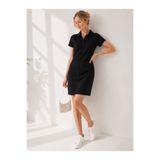 DİAMOND OUTLET Kadın Polo Yaka Elbise Kısa Kollu Rahat Kesim Günlük Şık Spor Elbise Yazlık Mini Elbise (E7)