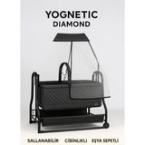 Diamond Sallanabilir Oyuncaklı Portatif Bebek Beşiği | Silinebilir Kumaş Alüminyum Gövde Sepet Beşik - Antrasit