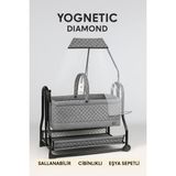 Diamond Sallanabilir Oyuncaklı Portatif Bebek Beşiği | Silinebilir Kumaş Alüminyum Gövde Sepet Beşik - Gri