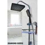 Diamond Serisi Geniş Şampuanlıklı Lüks Duş Takımı El Ve Tepe Duş Başlığı Spiral Hortum