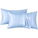 Diamond Touch Mat 100% Pamuk Saten Yastık Kılıfı - Bebe Mavisi - 50 x 70