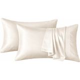 Diamond Touch Mat 100% Pamuk Saten Yastık Kılıfı - Kırık Beyaz - 50 x 70
