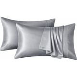 Diamond Touch Mat 100% Pamuk Saten Yastık Kılıfı - Metalik Gri - 50 x 70