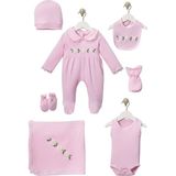 Diamondstar Kız Bebek Mobil Çiçek Desenli 7 Li Zıbın Hastane Çıkış Seti - Pembe - 0 - 3 Ay