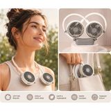 Diandi Boyunluk Mini Fan, 2 Kademeli, Usb li ve Şarj Edilebilir - Beyaz - Gri