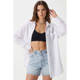DIANNA Kadın Optik Beyaz Oversize Uzun Kollu Gömlek %100 Pamuk