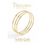 DİAVENTA TAKI VE AKSESUAR Garantili Günlük Kullanıma Uygun 14k Gold Orjinal Düz Çelik Ajda Ray Bilezik 3 'lü Model