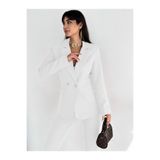 diaves B.Beyaz Kruvaze Blazer Ceket Havuç Pantolon Takım Elbise