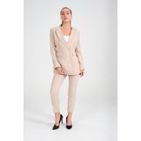 Diaves Kadın Krem Blazer Ceket Kemerli Cepli Havuç Kesim Pantolon Takım - 38