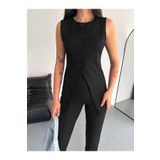 diaves Siyah Bisiklet Yaka Kolsuz Yelek Yüksek Bel Slim Fit Pantolon Double Kumaş İkili Takım