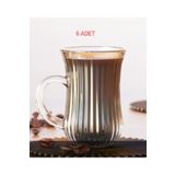 DİBA AVM glass Cam Çay Bardağı kulplu Çay Fincanı Kulplu Çay Fincan Bardak 6 Lı 130 ml