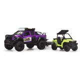 Dickie Toys 3'ü 1 Arada Sesli Işıklı Ford Raptor Arazi Aracı - Geri Çekilebilir UTV Motosiklet ve Eklemli Aksiyon Figürlü Kauçuk Lastikli Metalik Mor Off-Road Macera Oyun Seti Country Trail Set
