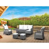 Dicle 5 Kişilik Gri Örgü Rattan Oturma Grubu Minderli & 80X140CM Masa+Puflu Takım