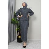 Dicle Tesettür Elbise Koyu Gri - Koyu - Gri - 44