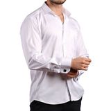 Dicotto Beyaz Büyük Beden Rahat Kesim Micro Kumaş Kol Düğmeli Regular Fit Erkek Gömlek - 190-1 - 4XL