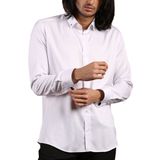 Dicotto Beyaz Düğmeli Yaka ve Zincirli Uzun Kol Dar Kesim Micro Kumaş Kol Düğmeli Slim Fit Erkek Gömlek - 198-1