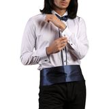 Dicotto Beyaz Lacivert Çift Bieli Damatlık Ata Yaka Kol Düğmeli Slim Fit Smokin Gömlek - 011 - XL