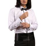 Dicotto Beyaz Siyah Tek Bieli Damatlık Ata Yaka Kol Düğmeli Slim Fit Smokin Gömlek - 027 - 2XL