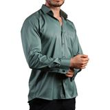 Dicotto Haki Yeşil Büyük Beden Rahat Kesim Micro Kumaş Kol Düğmeli Regular Fit Erkek Gömlek - 190-19 - 3XL