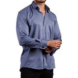 Dicotto Indigo Büyük Beden Rahat Kesim Micro Kumaş Kol Düğmeli Regular Fit Erkek Gömlek - 190-5 - 4XL - İndigo
