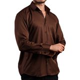 Dicotto Kahverengi Büyük Beden Rahat Kesim Micro Kumaş Kol Düğmeli Regular Fit Erkek Gömlek - 190-11 - 4XL