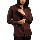 Dicotto Kahverengi Dar Kesim Micro Kumaş Kol Düğmeli Slim Fit Erkek Gömlek - 201-11 - XL