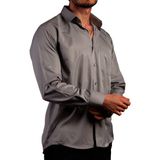 Dicotto Koyu Gri Büyük Beden Rahat Kesim Micro Kumaş Kol Düğmeli Regular Fit Erkek Gömlek - 190-7 - 4XL - Gri - Koyu Gri