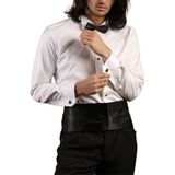 Dicotto Krem Yakma Desenli Siyah Taş Düğmeli Damatlık Ata Yaka Kol Düğmeli Slim Fit Smokin Gömlek - 023 - XL