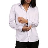 Dicotto Lacivert Bieli Beyaz Micro Kumaş Kol Düğmeli Slim Fit Erkek Gömlek