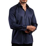 Dicotto Lacivert Büyük Beden Rahat Kesim Micro Kumaş Kol Düğmeli Regular Fit Erkek Gömlek - 190-12 - 2XL