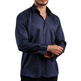 Dicotto Lacivert Büyük Beden Rahat Kesim Micro Kumaş Kol Düğmeli Regular Fit Erkek Gömlek - 190-12