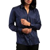 Dicotto Lacivert Dar Kesim Micro Kumaş Kol Düğmeli Slim Fit Erkek Gömlek - 201-12 - 2XL