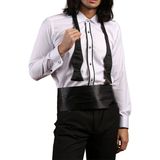 Dicotto Siyah Bieli Beyaz Ata Yaka Kol Düğmeli Slim Fit Smokin Gömlek