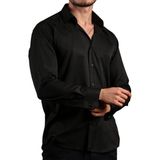 Dicotto Siyah Büyük Beden Rahat Kesim Micro Kumaş Kol Düğmeli Regular Fit Erkek Gömlek - 190-6 - 5XL