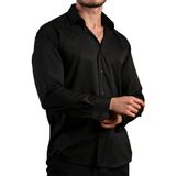 Dicotto Siyah Büyük Beden Rahat Kesim Micro Kumaş Kol Düğmeli Regular Fit Erkek Gömlek - 190-6