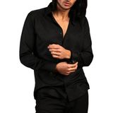 Dicotto Siyah Dar Kesim Micro Kumaş Kol Düğmeli Slim Fit Erkek Gömlek - 201-6 - 2XL