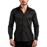 Dicotto Siyah Ekstra Dar Kesim Likralı Esnek Micro Kumaş Kol Düğmeli Slim Fit Erkek Gömlek - 195-6 - XL