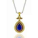Didar Serisi Damla Mavi Safir Taşlı Gümüş Damla Bayan Kolye Otantik Kolyeleri