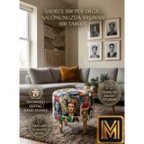 Diday Fride Puf F Puf Koltuk Puff Dekoratif Şık Fonksiyonel Tabure Modern Desenli Silindir Dijital Baskılı Renkli Bench Dekoratif Bohem Doğal Gürgen Ayaklı Çok Amaçlı Bahçe Ev Balkon - 40 x 40 x 40