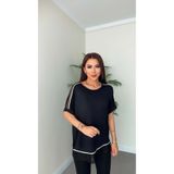 DİDEM GÜLTAKTI Wessa Kadın Biye ve File Geçişli Siyah Bluz